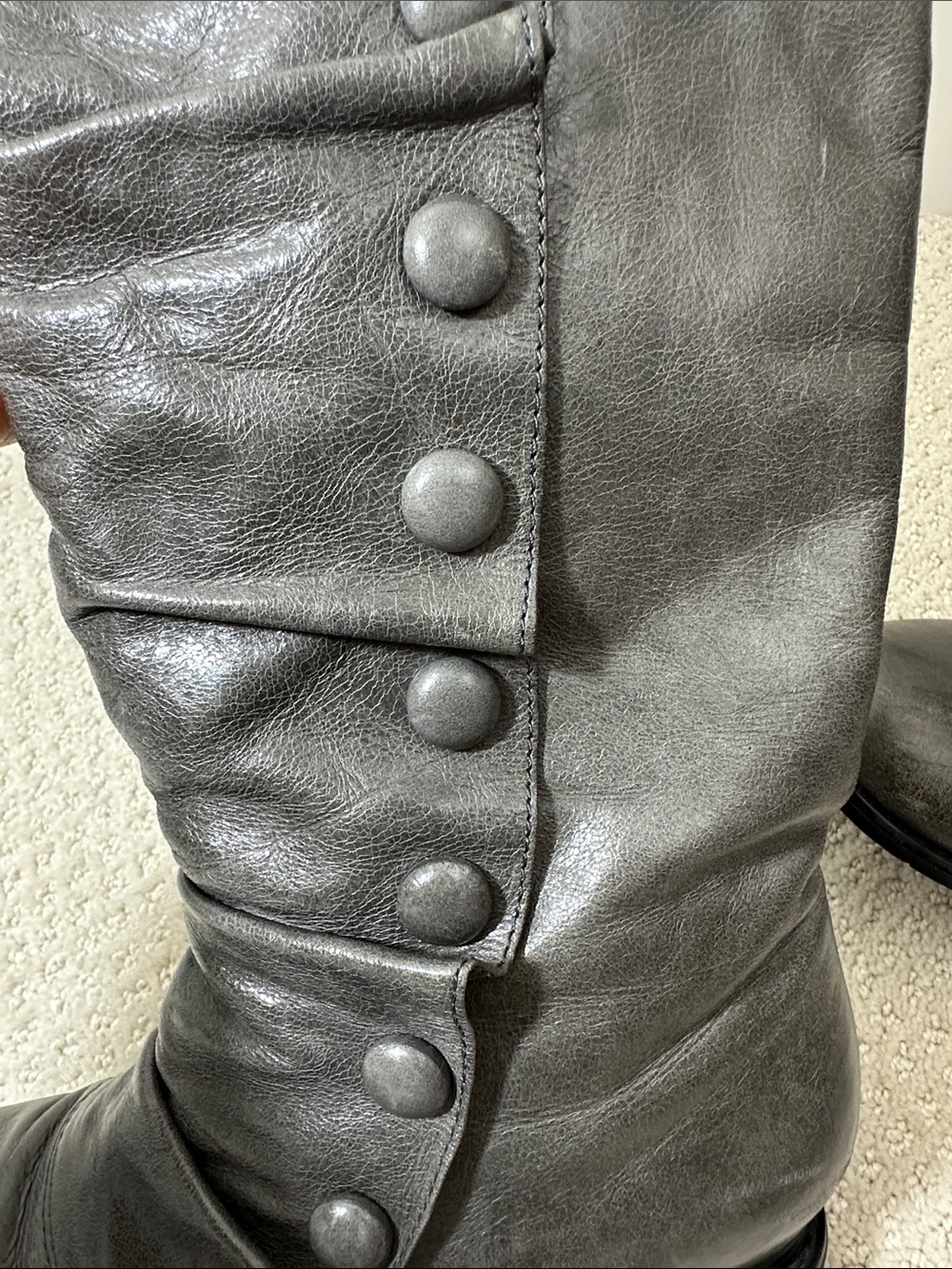 Miz Mooz Bloom Bobbie-Style Leather Wedge Button Boots Gray 8M - Picture 9 of 16